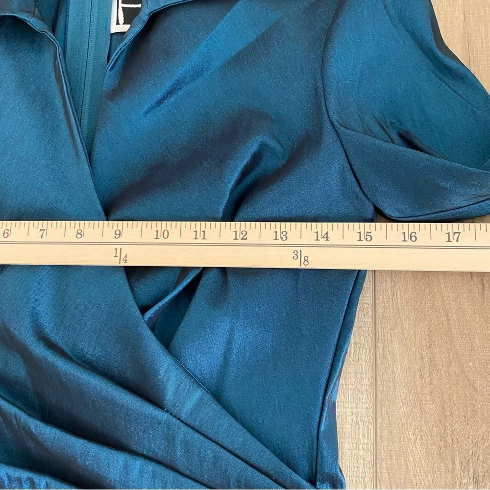 Vintage Tadashi Two-Piece Set Sz 4 Teal Satin Skirt Blouse Wedding Event 90s Y2K - Picture 11 of 16